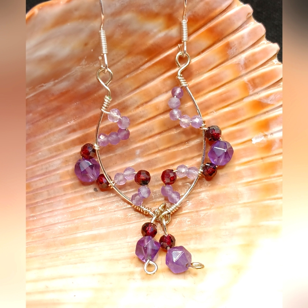 Earrings Amethyst Garnet Sterling Silver
